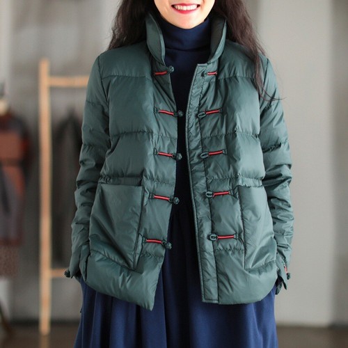 Women Chinese Style Stand Collar Frog Button Down Puffer Jacket Winter Warm Coat - Picture 10 of 14