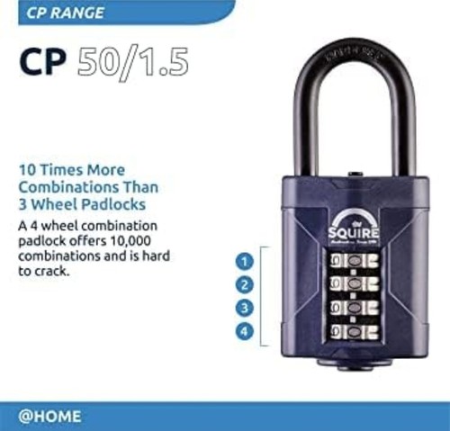 Squire Heavy Duty Padlock (CP50/1.5) - Toughest Steel 1.5" Long Shackle 4 Wheel - Picture 2 of 6