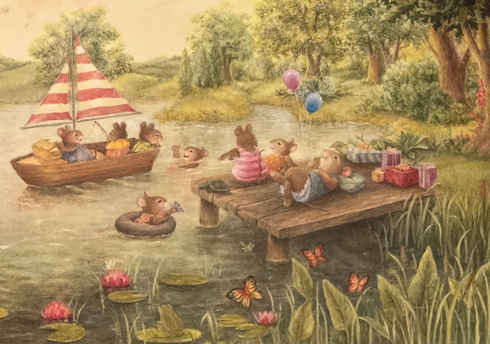 Vintage Nostalgic Animals Blank Card ~ Pond Party ~ Holly Pond ~ Single Card