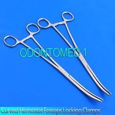 New Set of 2 Pairs 10" Curved Hemostat Forceps Locking Clamps - Stainless Steel