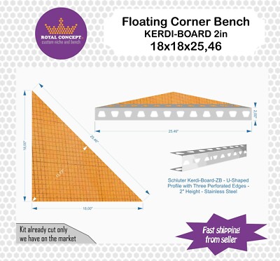 Shower Floating Bench - Schluter Kerdi-Board 2'' with Stainless Steel - Face 26in