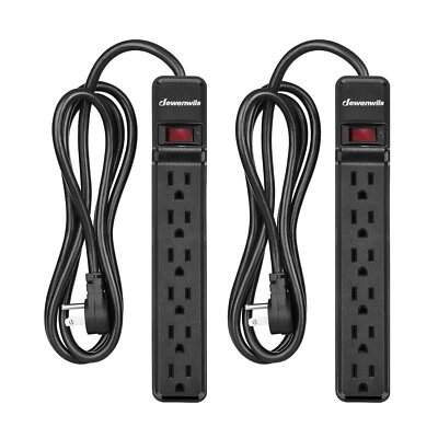 DEWENWILS 2-Pack Power Strip Surge Protector, 6Ft Long Extension Cord,6-Outlet