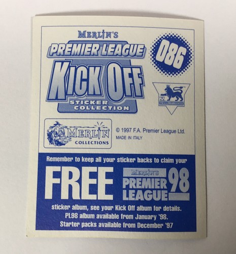 1997/98 Merlin Kick Off David Beckham Folie Mittelfeldspieler des Jahres Aufkleber #086 - Bild 6 von 10