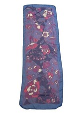 Vintage 70s Purple Blue Pink Flowers Garden Sheer Long Scarf Roses 15  X 43  