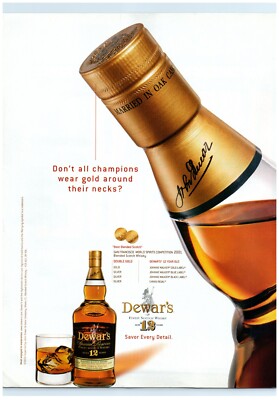 2003 Dewar's Print Ad, 12 Year Special Reserve Scotch Whisky Gold Neck Champion