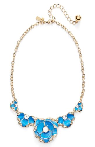 Kate Spade Beach House Bouquet Floral Collar Necklace blue flower rose crystals - Picture 2 of 12