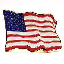 AMERICAN Flag PATRIOTIC 1980s Belt Buckle Gold Tone  Enameled SHOC NJ