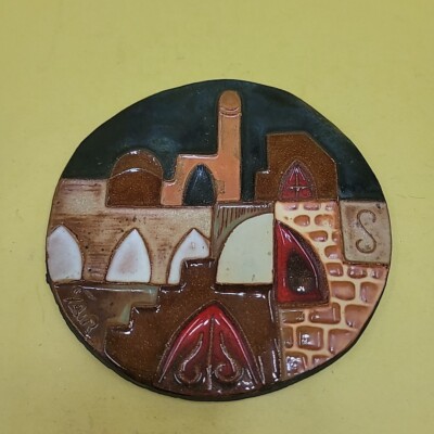 YAIR Ceramic Tile Art Wall Plaque  ''old city of akko'' 6/17 5.25'' Diameter