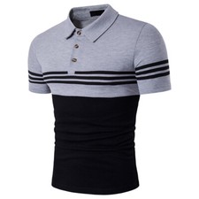 ZONBAILON Men's Stripe Summer Versatile Comfortable Polo Shirt Short Sleeve