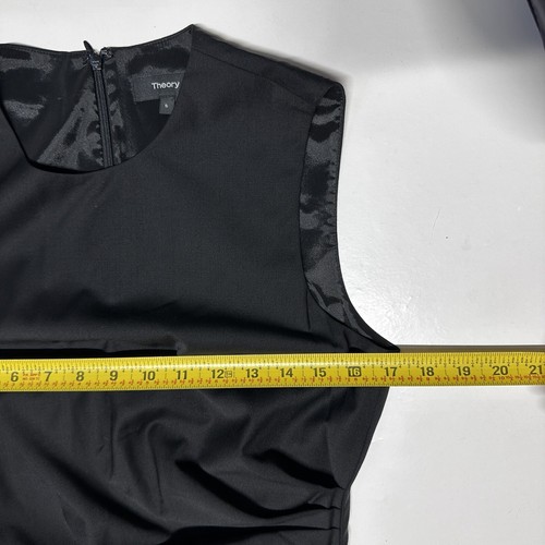 Theory Draped Front Pleated Waist Black Sheath Dress Wool Blend Career Size 6 - Picture 9 of 12