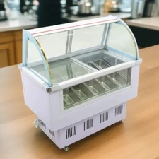 12-Pan Hard Ice Cream Showcase 45gal Gelato Freezer Storage Refrigerated Cabinet