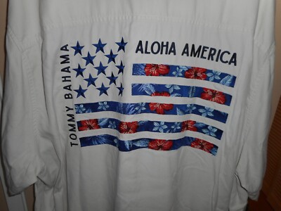 Tommy Bahama Aloha America Tropica Flag 100% Silk White 2XLB Shirt NWOT Mint