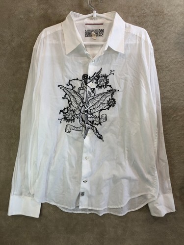 Vintage Guess Jean Casual Shirt Size M/L Mens White Long Sleeve Logo Denim