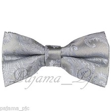 Silver Gray Paisley Bow tie Wedding Formal Party Prom Wedding