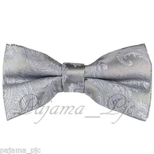 Silver Gray Paisley Bow tie Wedding Formal Party Prom Wedding