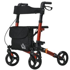 4 Wheel Rollator Walker with Seat Adjustable Mobility Walker with Bag Red