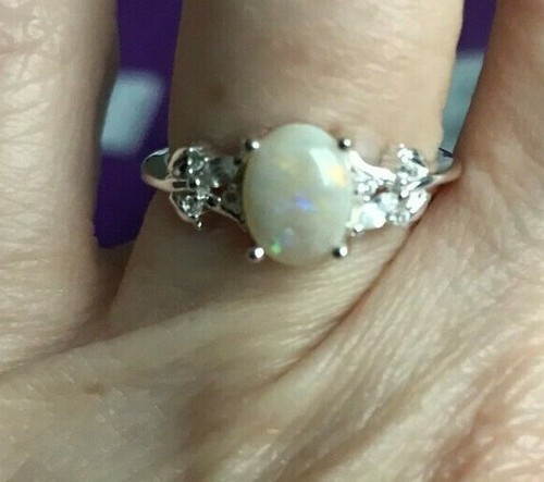 100% Genuine Coober Pedy Semi Black Opal & Zircon Sterling Silver Ring 0.93ct L - Picture 4 of 12