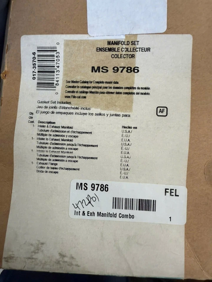 Комплект прокладок впускного и выпускного коллекторов MS9786 Felpro для Chevy Olds Express Van - Изображение 2 из 2