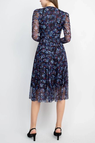 Vestido de día midi Sage Collective envolvente hasta el té talla 12 14 16 azul floral nuevo con etiquetas $99 - Imagen 4 de 6