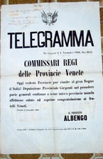 1866 4 NOVEMBER RARE POSTER Telegram TREVISO DA GIRGENTI PROVINCES VENETE