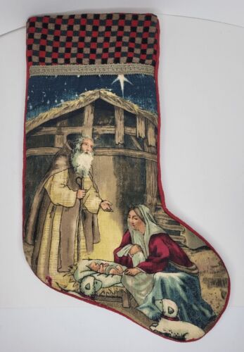  Vintage Nativity Scene Holiday Christmas Stocking 21" L  Wide Kurt S. Adler - Afbeelding 1 van 17