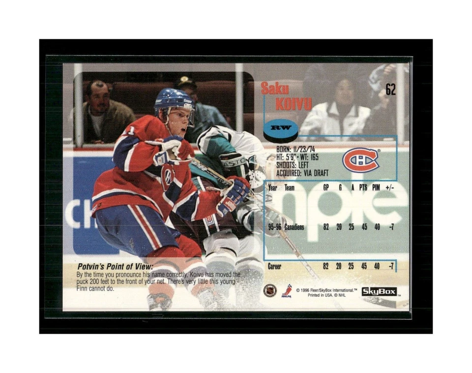 1996-97 SkyBox Impact Canadiens Hockey Card #62 Saku Koivu - Image 2 of 4