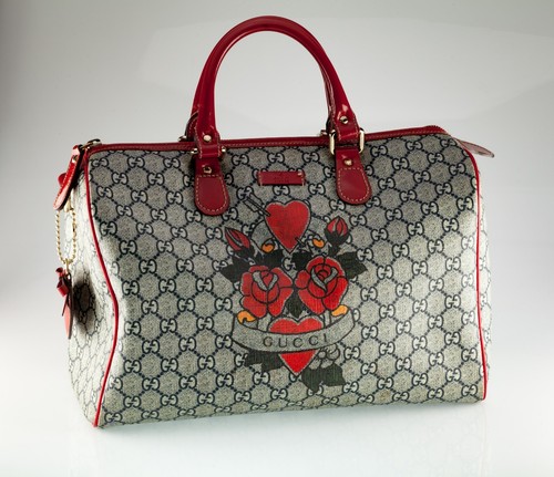 Gucci Coated Canvas Boston Tattoo Rose Heart Bag … - image 1