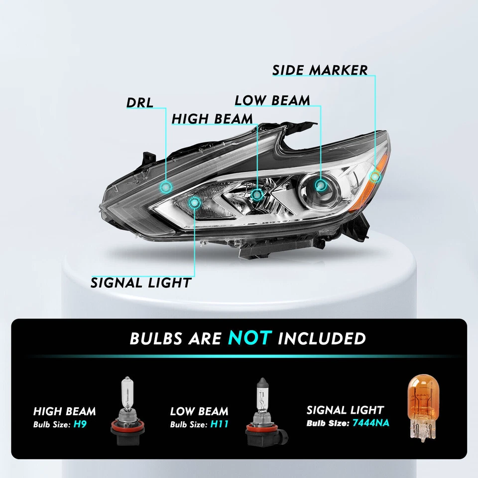 For 2016-2018 Nissan Altima w/o LED DRL Halogen Chrome Headlights Headlamps Pair - Image 2 of 4