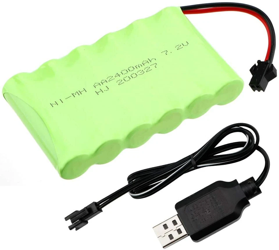 7.2V 2400mAh AA Ni-MH Battery SM-2P Plug with USB Charger Cable for RC Car Truck - Image 2 of 4