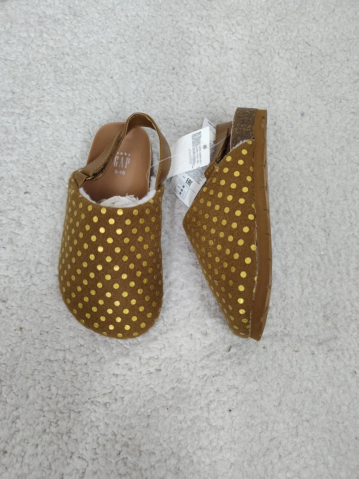 Gap Baby Sandals 9-10 Brown Textile Slingback Closed Toe Comfort Cozy Clog Shoes - Image 4 of 4