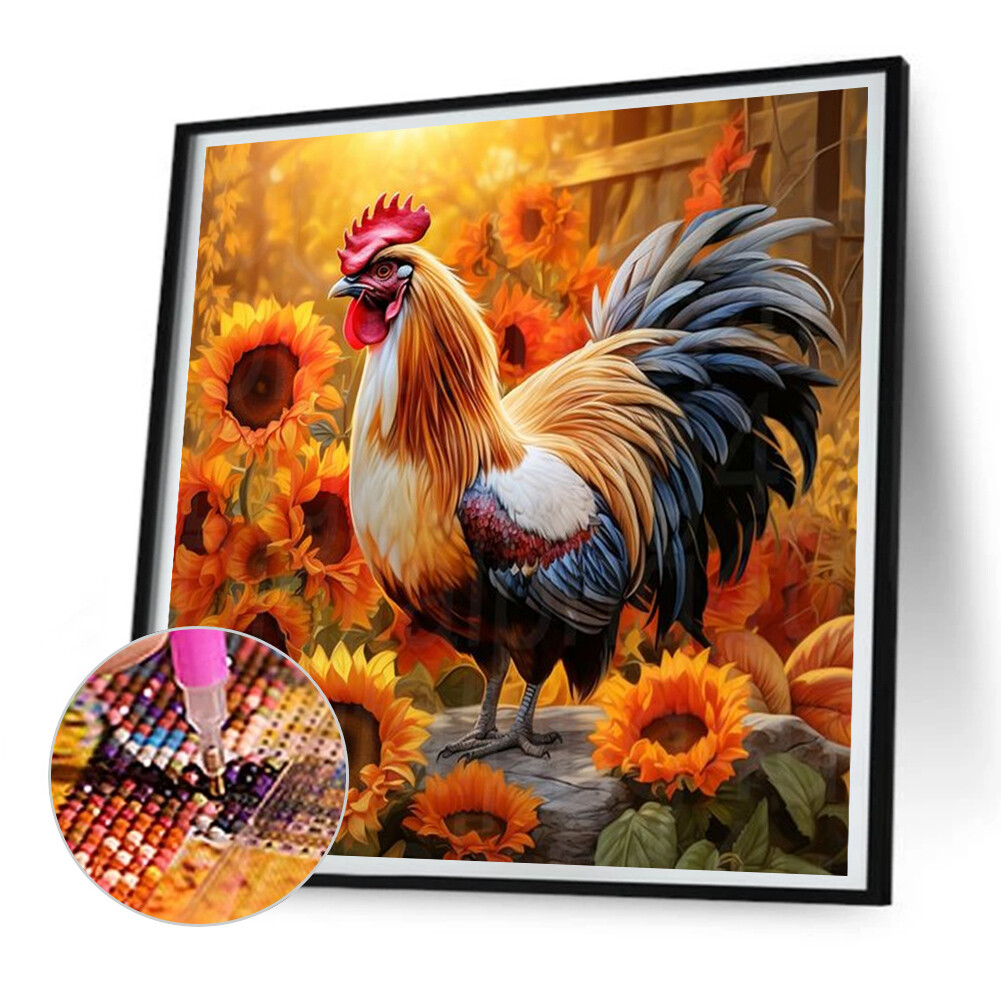 5D DIY Full Round Drill Diamond Painting Rooster Kit Home Decor Craft