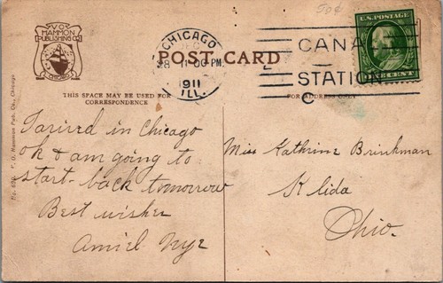 c1911 Moonlit Steamship Theodore Roosevelt Chicago & Michigan City Line Postcard - Picture 2 of 2