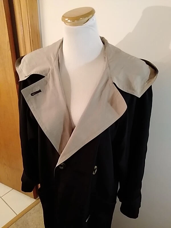 Neiman Marcus Mujer Abrigo Largo Con Capucha Negro Talla 6 Poliéster Forrado Rayón Botón Foto 2 de 4