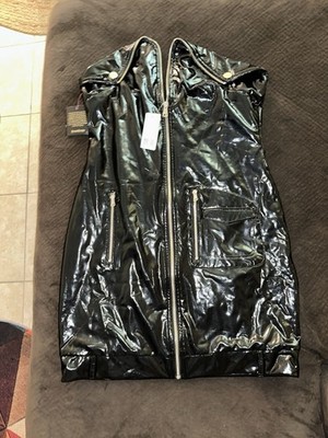 bebe faux leather dress Patent Strapless Moto Black Bodycon Mini Clubwear Size L Jisla
