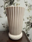 Vintage Jeannette Glass Shell Pink Milk Glass Vase 9" Tall Ribbed Hobnail Base