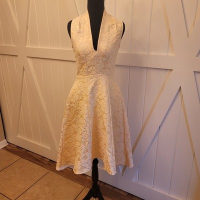 Closet London Ivory Textured Floral Fit Flare Midi Dress US 4 UK 8 Elegant