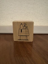 Wood Mounted Rubber Stamp - Peanuts Snoopy With Woodstock On House