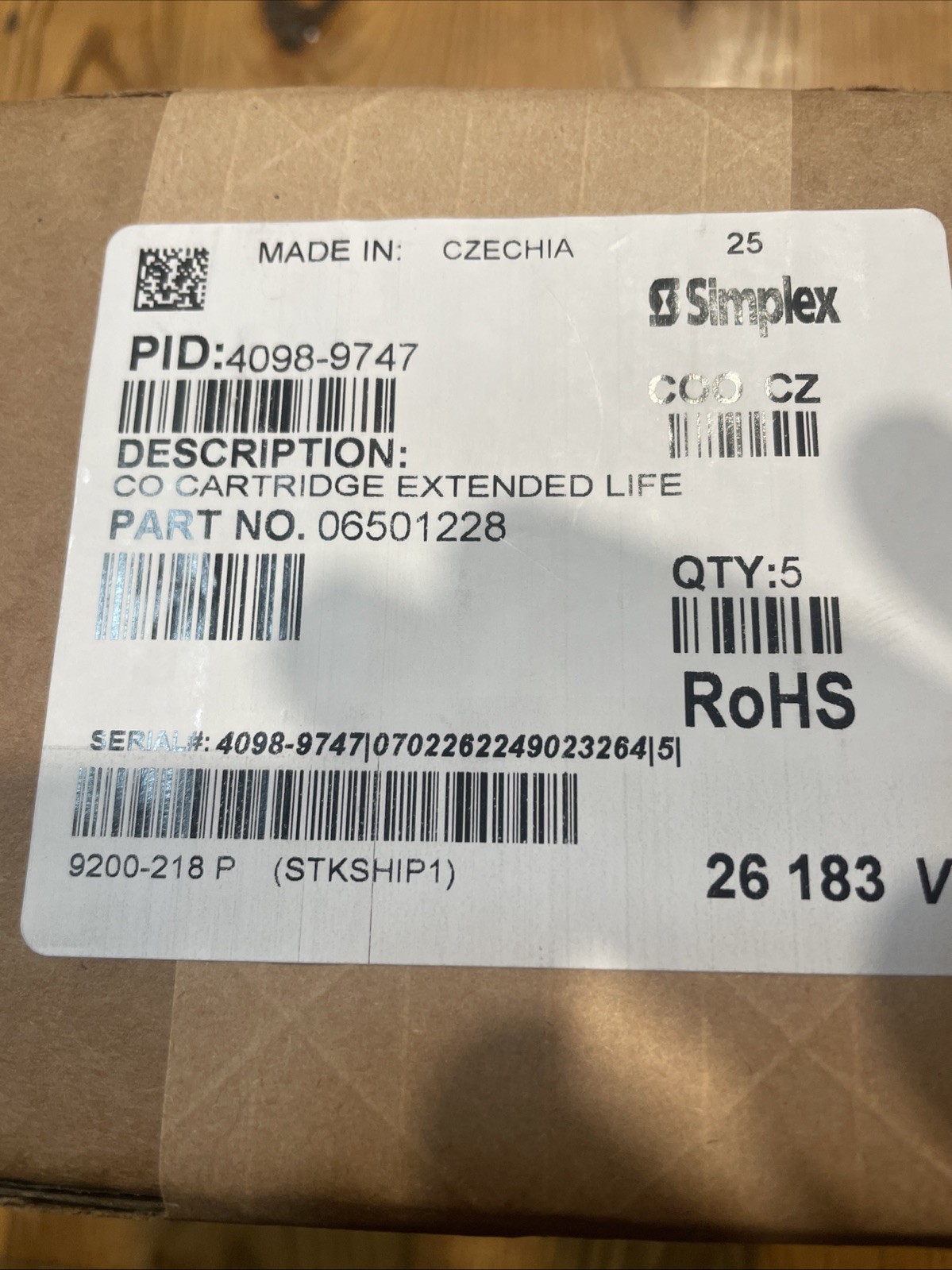 Simplex 4098-9747 Co Replacement Cartridge corc. New unopened box of 5