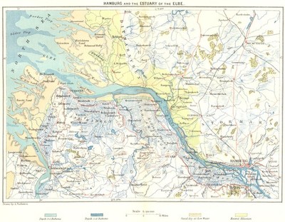 DEUTSCHLAND. Hamburg & Elbmündung um 1885 alte antike Vintage Karte Plankarte