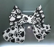 Handmade Over The Collar Pet Bow With Ribbon - Black & white paw print pattern