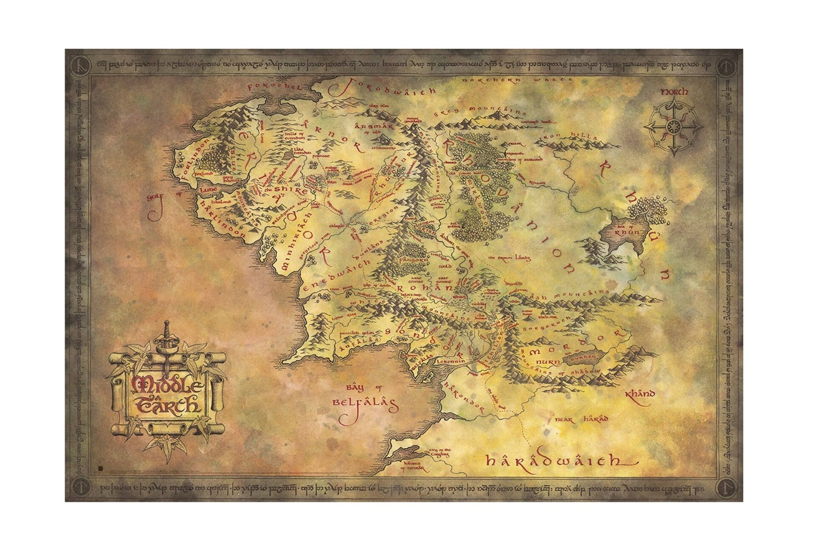 Grupo Erik The Lord of the Rings Map of Middle-Earth Poster - 36 x 24 in | 91.5 x 61 cm, Shipped Rolled Up - Art Poster, Cool Wall Posters & Prints | The Lord of the Rings Gifts, LOTR Merchandise - Image 2