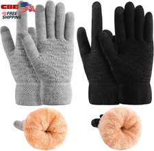 Womens Winter Touch Screen Gloves Thermal Cable Knit Wool Fleece Lined