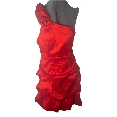 Snap one shoulder prom formal party ruffle dress red sz 18