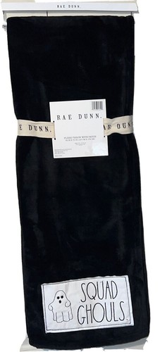 Rae Dunn Halloween Plush Throw Blanket "Squad Ghouls" Black 50x70