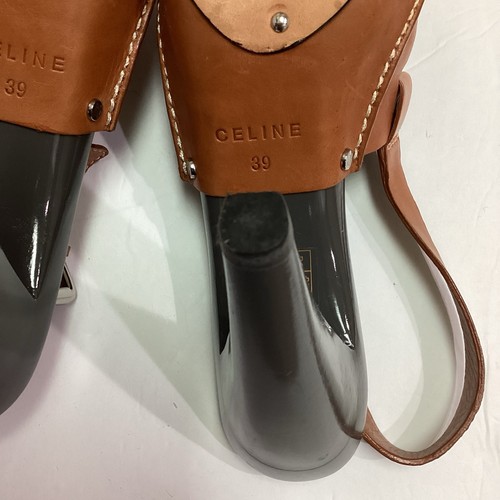 Celine Leather Sandal With High Heel Platform Slingback Shoes Brown 8.5 HTF - Picture 14 of 17