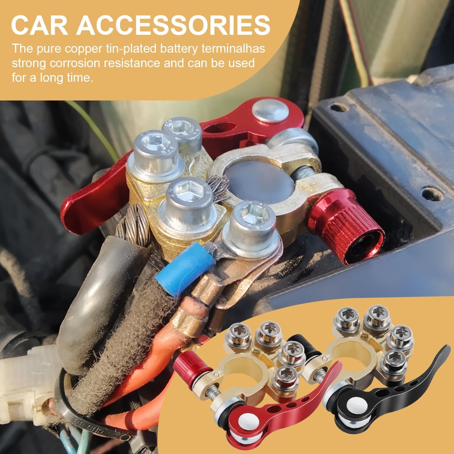 4 Way Car Battery Terminal Connector Clip - SAE/JIS A Type Gold-B