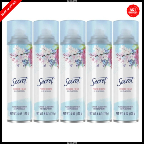 5 PACK Secret POWDER FRESH 24HR Aerosol Antiperspirant Deodorant Spray 6oz