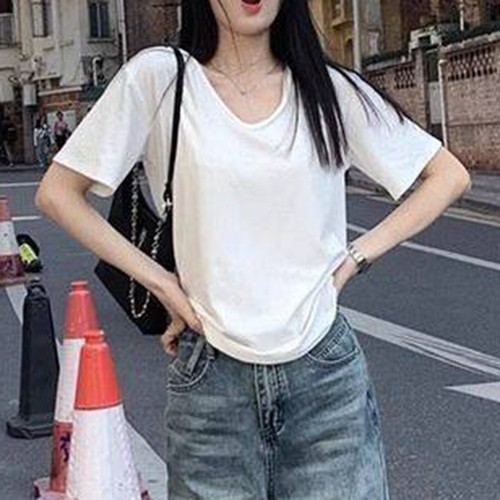 V Neck Loose Fit Women Summer T Shirt Short Sleeve Fashion Casual Tops - Picture 11 of 24