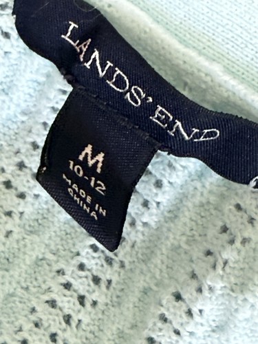 Lands End M 10-12 Light Robin Egg blau Zopfmuster Cardigan V-Ausschnitt wunderschön - Bild 9 von 10
