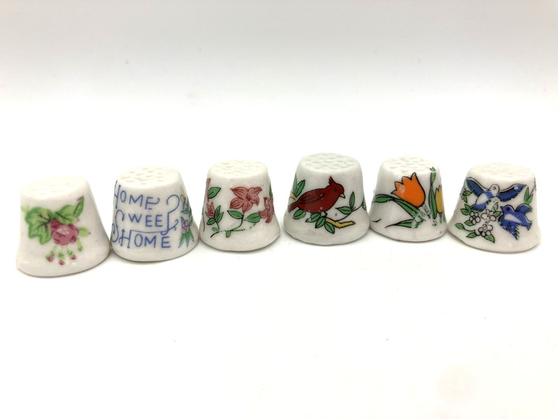Set of 6 Unique Vintage Handmade Porcelain Decorative Thimbles